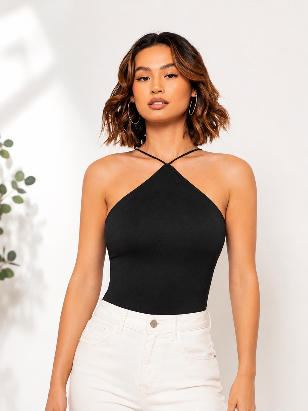Black Crisscross Halter Camisole Top